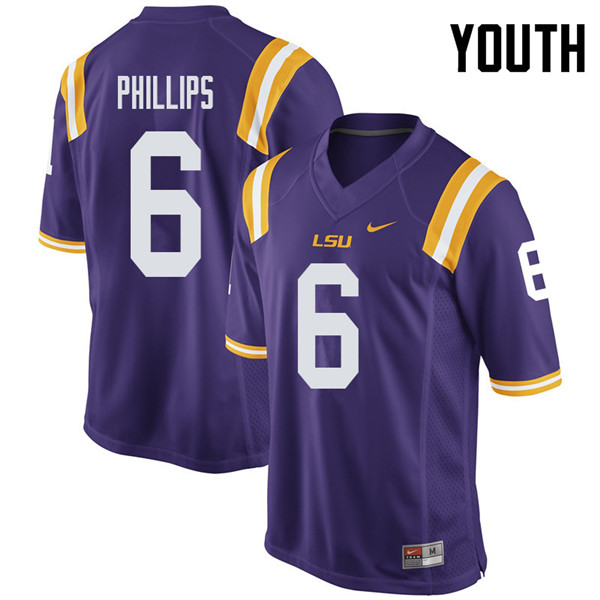 Youth #6 Jacob Phillips LSU Tigers College Football Jerseys Sale-Purple - Click Image to Close